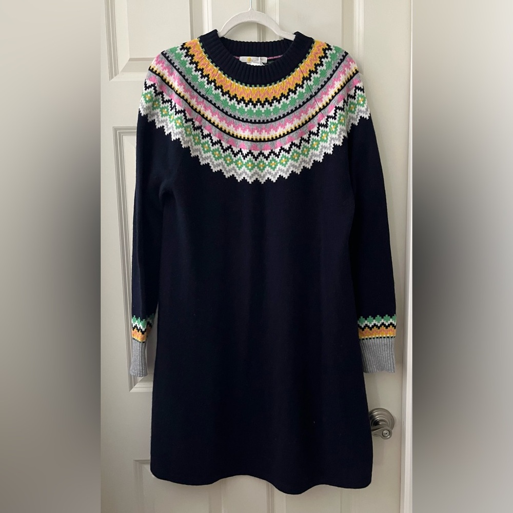 NWT Women’s Boden Millie Fairisle Alpaca Wool knitted sweater dress navy blue 12 - Picture 5 of 6